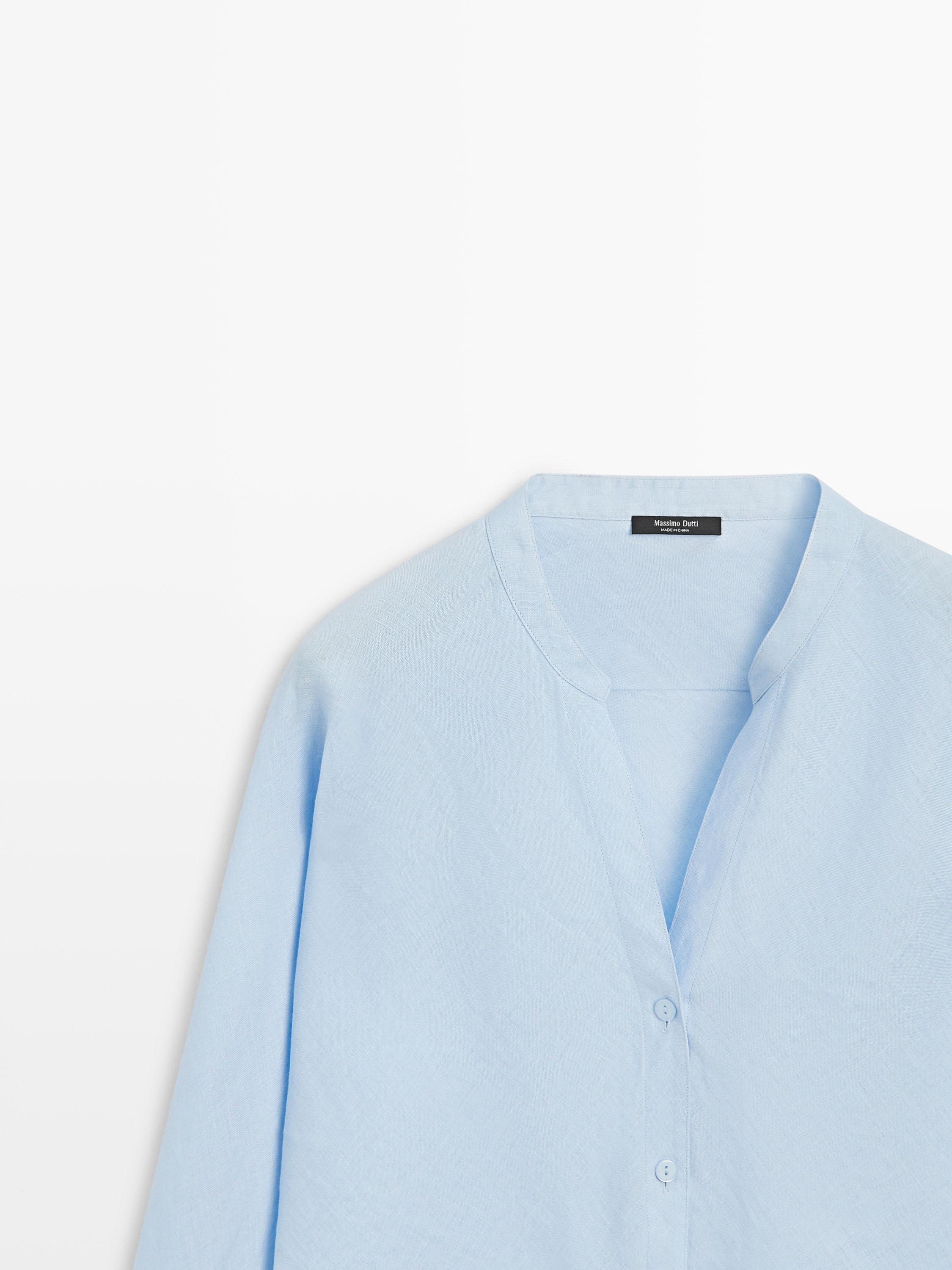 100% linen stand collar shirt